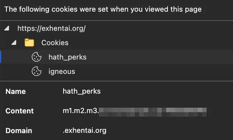 E-Hentai 利用數個 cookies 保持登入狀態